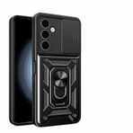 WBWONE Samsung Galaxy A25 5G için kılıf, darbeye dayanıklı TPU/PC kılıfı, 360° dönebilen halka destek çubuğu ve kayar kamera kapağı, çizilmez telefon kılıfı, siyah