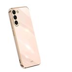 WBWONE Samsung Galaxy S24 5G için Yumuşak TPU Kılıf, İnce Kaymaz Esnek Koruyucu Darbe Emici Altın Kenar Kaplama Telefon Kılıfı Tampon - Pembe