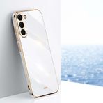WBWONE Samsung Galaxy S24+ Plus 5G için Yumuşak TPU Kılıf, İnce Kaymaz Esnek Koruyucu Darbe Emici Altın Kenar Kaplama Telefon Kılıfı Tampon - Beyaz
