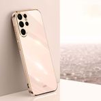 WBWONE Samsung Galaxy S24 Ultra 5g için Yumuşak TPU Kılıf, İnce Kaymaz Esnek Koruyucu Darbe Emici Altın Kenar Kaplama Telefon Kılıfı Tampon - Pembe