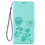 WBWONE Xiaomi Redmi Note 13 Pro 4G / Poco M6 Pro 4G için Deri Kapaklı Kılıf, Gül Çiçeği Kabartmalı Manyetik Kapatma Koruma Kabuğu Kart Yuvalı ve Ayaklı Tampon Cüzdan. Yeşil