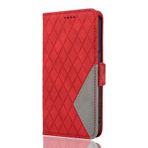 WBWONE Xiaomi Redmi Note 13 Pro 4G / Poco M6 Pro 4G için Kapaklı Kılıf, Öne Çıkan Eşkenar Dörtgen Kafes PU Deri Folyo Cüzdan [Kart Tutucu] [TPU İç Kabuk] Darbeye Dayanıklı Kılıf, Kırmızı