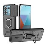 WBWONE Xiaomi Redmi Note 13 Pro 4G / Poco M6 Pro 4G için kılıf, TPU/PC darbeye dayanıklı koruyucu kılıf, parmak halkalı ve kaydırılabilir kamera kapağı, siyah