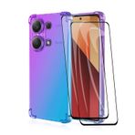 WBWONE Xiaomi Redmi Note 13 Pro 4G / Poco M6 Pro 4G için Yumuşak TPU Kılıf ve 2 Ekran Koruyucu, İnce Kaymaz Esnek Koruyucu Darbe Emici Gradyan Şeffaf Telefon Kılıfı (Mor Mavi)