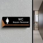 Wc Bayan Personel - Ofis Kapı Isimliği, Yönlendirme Levhası 26X10CM - Siyah & Ceviz - 26 x 10 cm - 1 Adet