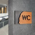 Wc Tuvalet Kapı Duvar Tabelası Ahşap Uyarı Işareti Yapışkanlı 25 x 11 cm