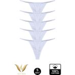 wcreas Kadın Ipli Tanga, Pamuklu Yumuşak Kumaş G-String Tanga 5'li Paket - Beyaz - XL