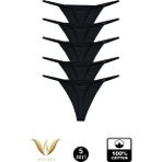 wcreas Kadın Ipli Tanga, Pamuklu Yumuşak Kumaş G-String Tanga 5'li Paket - Siyah