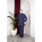 Weak Blue Kadın Tesettür Takım Çift Kat Görünümlü Fermuarlı Tunik Bol Paça Pantolon Moda Kumaş İkili Takım