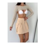 WEAR AND WEAR Kadın Krem Kargo Cepli Pileli Beli Lastikli Street Klasik Mini Şort Etek