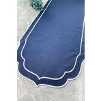 WEARE2 Lacivert Renkli Beyaz Çift Sargı Nakışlı 40x140 Cm Keten Efektli Runner