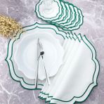 Weare2 Yeşil Renkli Çift Sargı Nakışlı 12 Parça Set Amerikan Servis ve Kokteyl Peçetesi - 35 x 35 cm