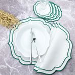 Weare2 Yeşil Renkli Çift Sargı Nakışlı 8 Parça Set Amerikan Servis ve Kokteyl Peçetesi - 35 x 35 cm