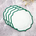 Weare2 Yeşil Renkli Nakışlı Keten Efektli 4'lü Kokteyl Peçetesi - 15 x 15 cm