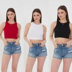 Wearflawless 3'lü Adet Kadın Halter Yaka Fitilli Askılı Sıfır Kol Crop Bluz Atlet (Siyah-Beyaz-Kırmızı, L)