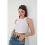Wearflawless Beyaz Halter Yaka Fitilli Crop Atlet Bluz