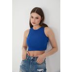 Wearflawless Halter Yaka Fitilli Crop Atlet Bluz (Mavi, M)