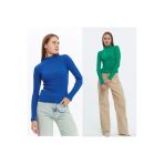 Wearflawless Kadın 2 Li Uzun Kollu Fitilli Balıkçı Yaka Örme Kışlık Bluz