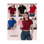 Wearflawless Kadın 6'lı Paket Pamuklu Örme Fitilli Bisiklet Yaka Kaşkorse Kısa Kollu Crop Bluz