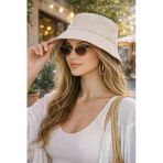 Wearflawless Kadın Bej Bucket Şapka, Yazlık Kova Şapka, Günlük Bucket/Fisher Şapka