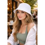 Wearflawless Kadın Beyaz Bucket Şapka, Yazlık Kova Şapka, Günlük Bucket/Fisher Şapka