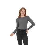 Wearflawless Kadın Bisiklet Yaka Uzun Kollu Fitilli Bluz (Gri, L)