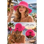 Wearflawless Kadın Keten Bucket Fiyonklu Pembe Yazlık Plaj Şapkası, Ayarlanabilir Geniş Kenarlı Tatil Şapkası