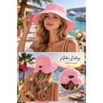 Wearflawless Kadın Keten Bucket Fiyonklu Yazlık Plaj Şapkası, Ayarlanabilir Geniş Kenarlı Tatil Şapkası - Standart - Mavi