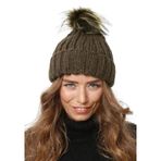 Wearflawless Kadın Kışlık Bere, Yumuşak Akrilik, Ponponlu, Triko Örgü, Düz Desen Ponponlu Bere (Haki, Standart)