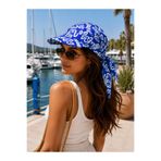 Wearflawless Kadın Mavi Desenli Safari Bağlamalı Siperli Saç Bandanası, Vizör Şapka, Trend YazlıkPlaj Bandanası