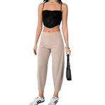 Wearflawless Kadın Scuba Crep Kumaş Beli Lastikli Şalvar Model Balon Pantolon (Bej, M)