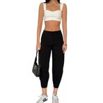 Wearflawless Kadın Scuba Crep Kumaş Beli Lastikli Şalvar Model Balon Pantolon (Siyah, XL)