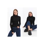 Wearflawless Kadın Uzun Kollu Fitilli Balıkçı Yaka Örme Bluz -Siyah M