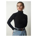 Wearflawless Kadın Uzun Kollu Fitilli Balıkçı Yaka Örme Bluz Siyah S