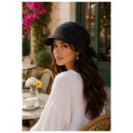 Wearflawless Siyah Kadın Safari Bağlamalı Siperli Bandana Şapka, Yazlık Güneşlik Şapka Plaj Deniz Vizör Şapka