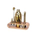 Weather Forecast Ahşap Standlı 12 Parça Gold Çelik 750 ml Shaker Tokmağı Jigger Seti Barmen Seti