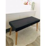 Web Panya Webpanya Gürgen Retro Ahşap Ayaklı Handmade Antrasit Kumaş Puf Bench Koltuk Sandalye - 90 x 35