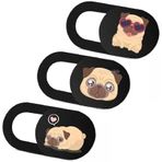 Webcam Cover 3 Lü Set Laptop Tablet Telefon Uyumlu Pug Desenli Kamera Kapatıcı İnce Gizlilik Koruma Slider Kapak Çok Renkli