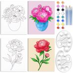 WEBEEDY 2 Adet Tuval Boyama Seti Çocuklar için Sanat Önceden Çizilmiş Tuval Boyama Seti Çerçeveli Akrilik Boyama 25 x 20 cm Sanat Kanvas Tablo Yetişkinler ve Çocuklar için (Şakayık, Vazo)