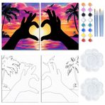 WEBEEDY 2 Paket Gün Batımı Sip And Paint Kit Yetişkinler Çiftler için 20 x 25 cm Büyük Kalp Şeklinde Eller Tuval Üzerine Çizilmiş Boyama Randevu Gece Sanat Parti Malzemeleri Düğün Hediyesi Ev