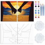 WEBEEDY 2 paket önceden çizilmiş tuval el motifli boyama için 20 x 25 cm gün batımı boyama ve sip seti yetişkinler çiftler için sanat partisi aksesuarı doğum günü düğün hediyesi ev kültürü