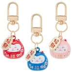 WEBEEDY 3 Renk Şanslı Kedi Anahtarlık Çan Süs Sevimli Maneki Neko Kedi Japon Omamori Çin Feng Shui Fortune Beckoning Kedi Çanta Sırt Çantası Araba Charm Zenginlik Mutluluk Doğum Günü Hediyesi