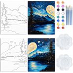 WEBEEDY Boyama için önceden çizilmiş tuval, 20 x 25 cm, göl manzarası, tuval boyama seti, yeni başlayanlar, sanatçılar, çiftler, yudumlama ve boyama partisi, sevgililer günü, Noel, randevu, gece