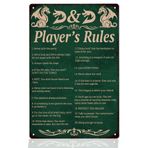 WEBEEDY D&D Oyuncu Kuralları İşaret Metal Teneke Levha Vintage D&D İşareti Zindanlar ve Ejderhalar Duvar Sanatı Plaketi Ev Duvar Dekoru Kulüp Mağazası Bar Bar Dekorasyon Hediyesi D&D Lover, 20x30