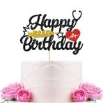 WeBenison Happy Birthday Doktor Pasta Süsü / Doktor Hemşire Doğum Günü Pastası Dekoru / Hastaneler ve İlaç Teması / Doktor Mezunu Parti Süslemeleri Malzemeleri Siyah Parıltı