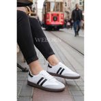 WEBORN Kadın Siyah Gri Beyaz Çizgili Hafif Rahat Taban Sneaker Suni Deri Spor Ayakkabı