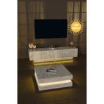 webotto 8 Almad Led Işıklı Tv Ünitesi ve Dammas Ledli 2 Katlı Orta Sehpa Takımı Modern Tasarım Traverten Desen