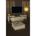 webotto 8 BulDam Led Işıklı Tv Ünitesi 190cm ve Ledli 2 Katlı Orta Sehpa Takımı İkonik Tasarım Traverten Desen