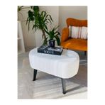 WEBPANYA Gürgen Siyah Ahşap Ayak Kırık Beyaz Pofidik Tedy Handmade Oval Puf Bench Sandalye