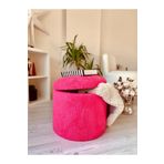 WEBPANYA Handmade X Large Fuşya Tedy Kumaş Sandıklı Silindir Dekoratif Pufidik Puf Bench